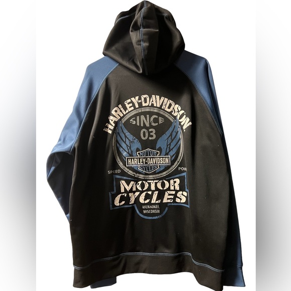 Harley Davidson Full Zip Black/Blue Long Sleeve Hoodie Size L - Picture 5 of 5